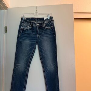 Miss Me Dark Blue Skinny Jeans with Fading